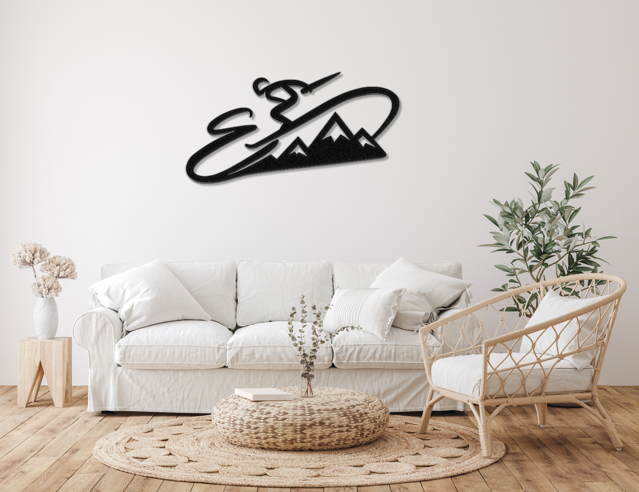 Skier and Mountain Metal Wall Art