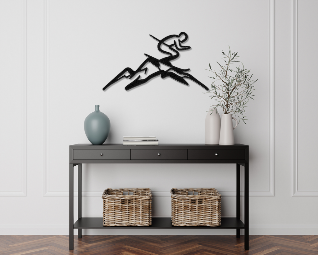Skier and Mountain Metal Wall Art