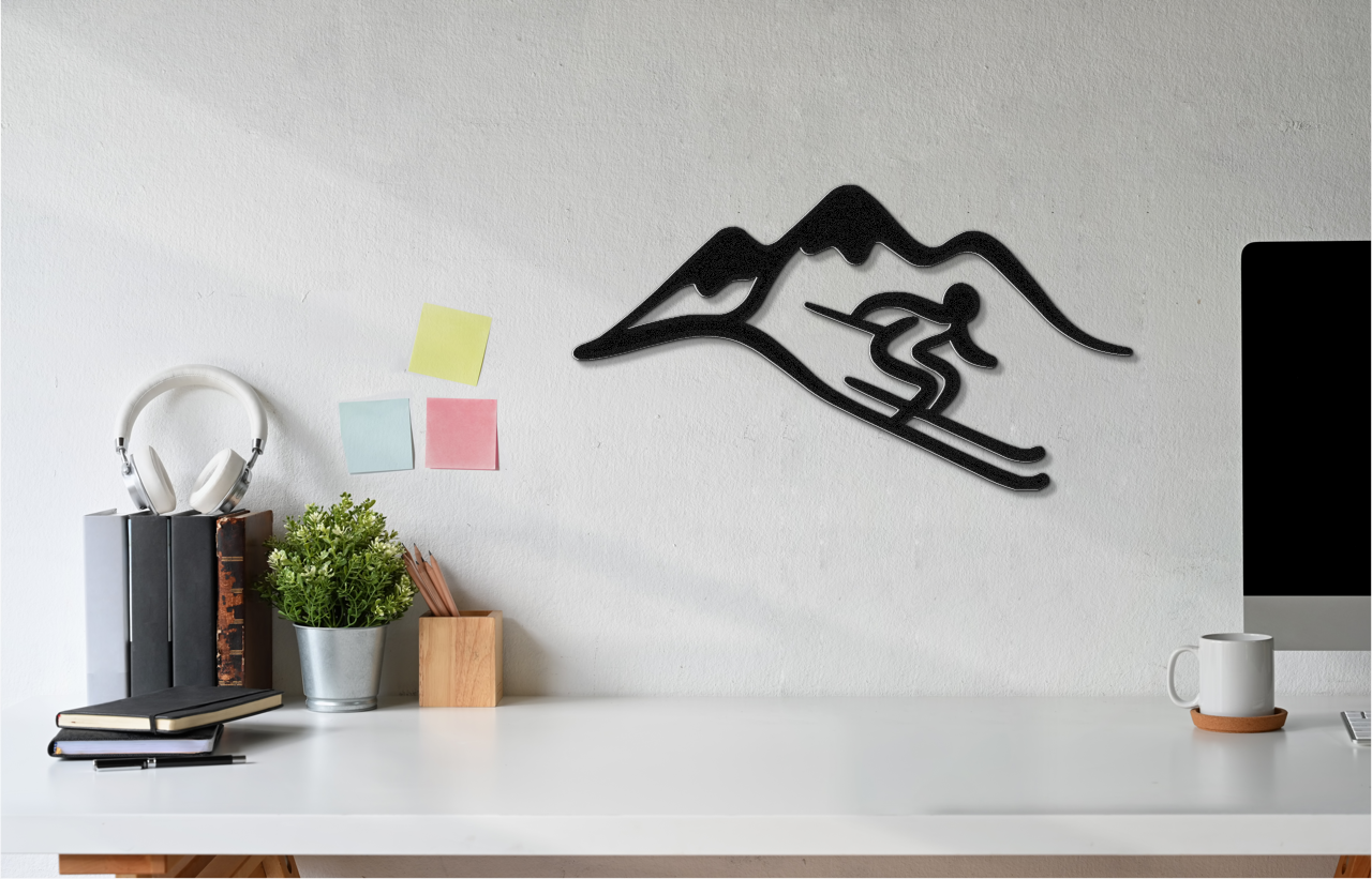 Skier and Mountain Metal Wall Art
