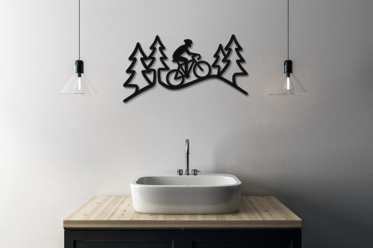 Cycling in the Pines Metal Wall Art