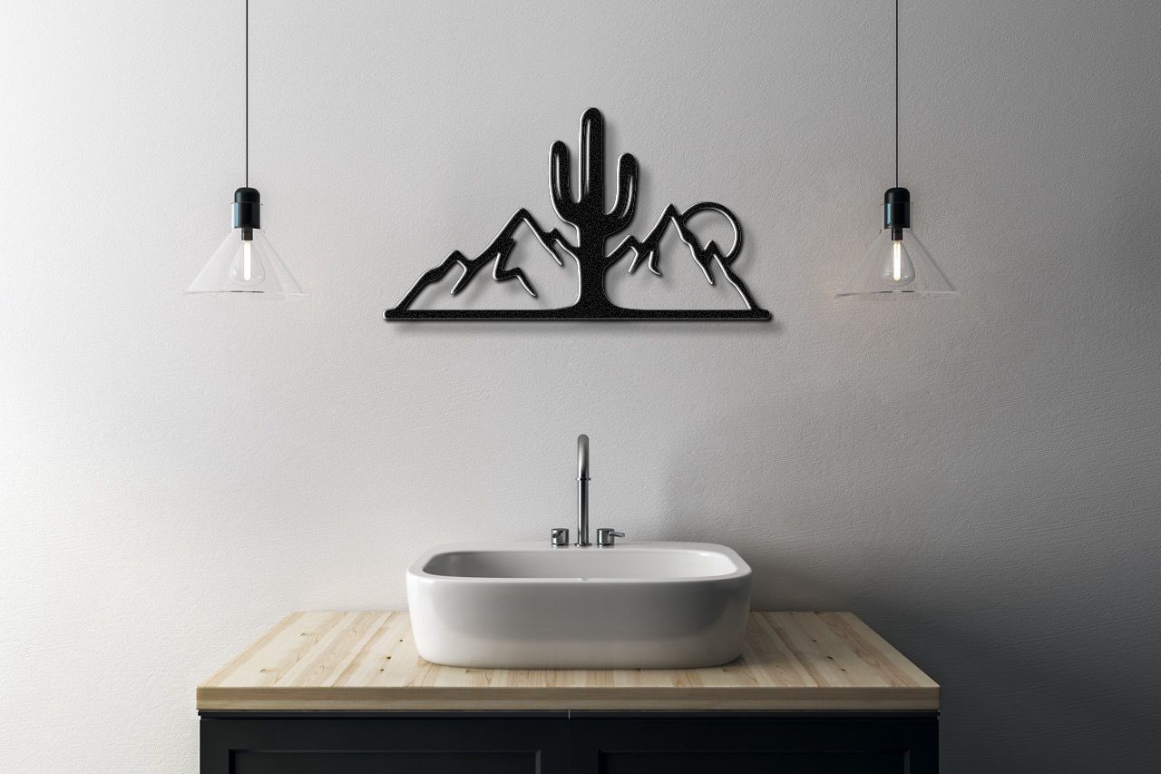 Saguaro Cactus with Mountains Metal Wall Art