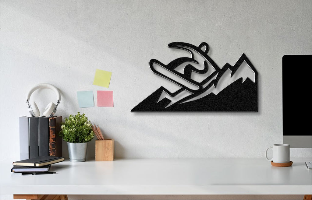 Snowboarder with Mountains Metal Wall Art