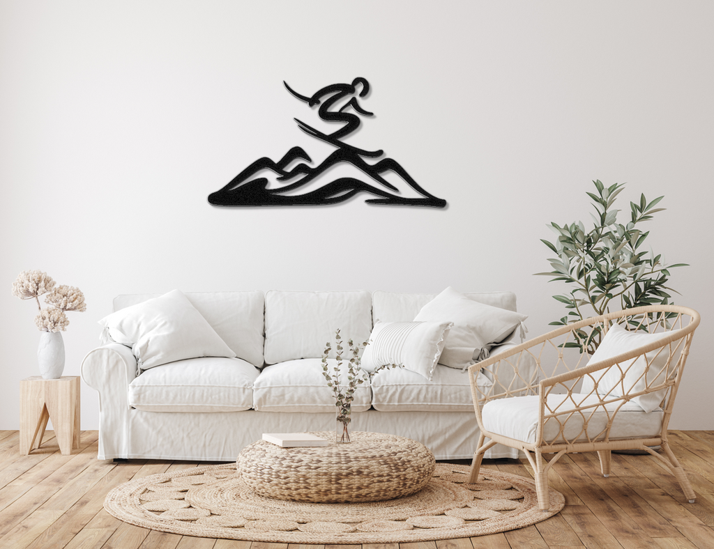 Skier and Mountain Metal Wall Art