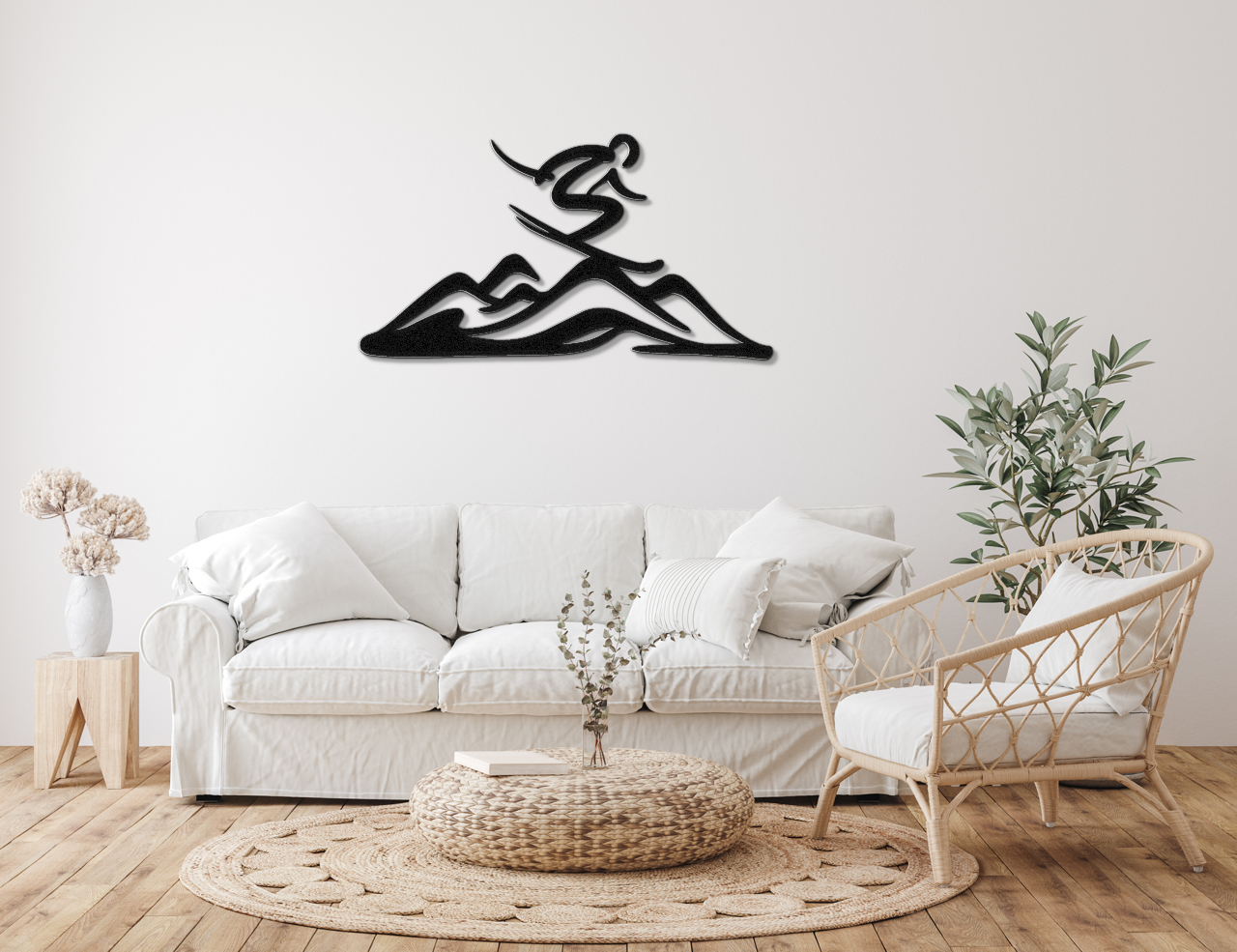 Skier and Mountain Metal Wall Art