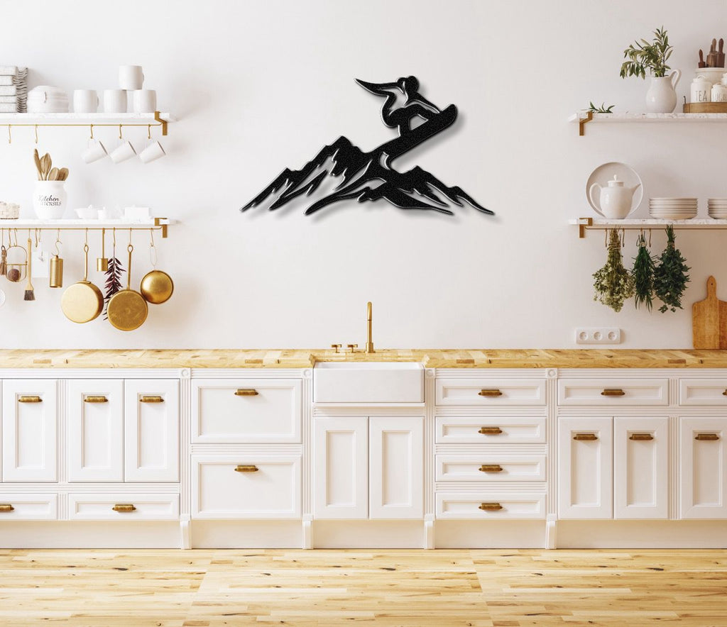 Snowboarder with Mountains Metal Wall Art