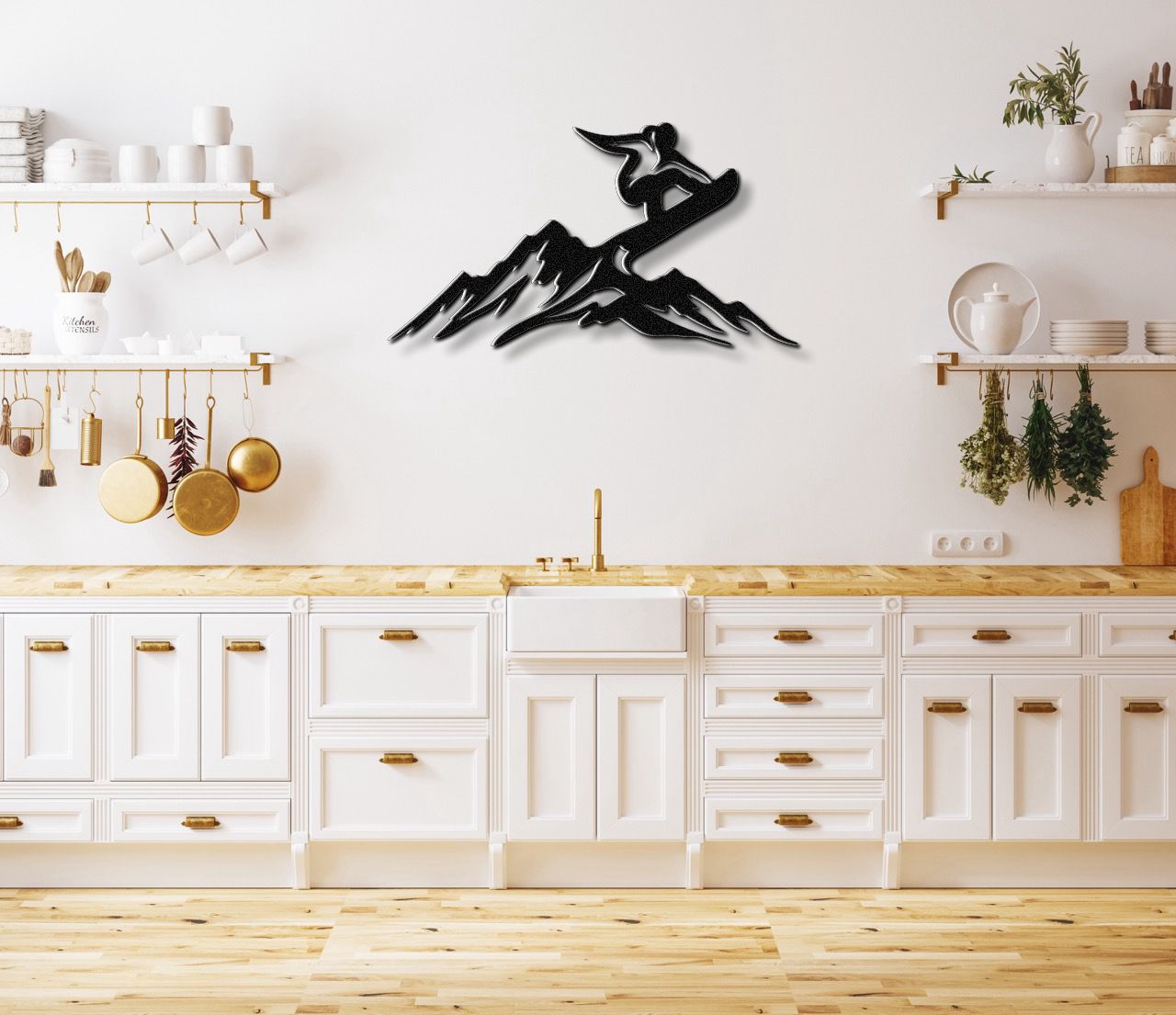 Snowboarder with Mountains Metal Wall Art