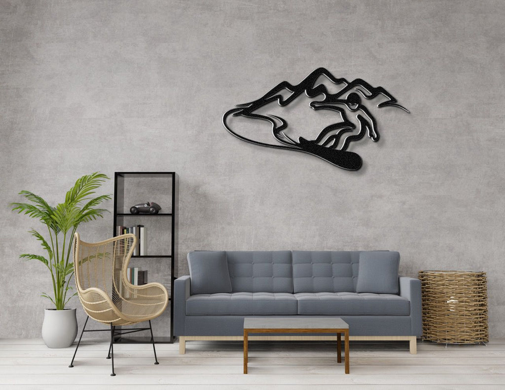Snowboarder with Mountains Metal Wall Art