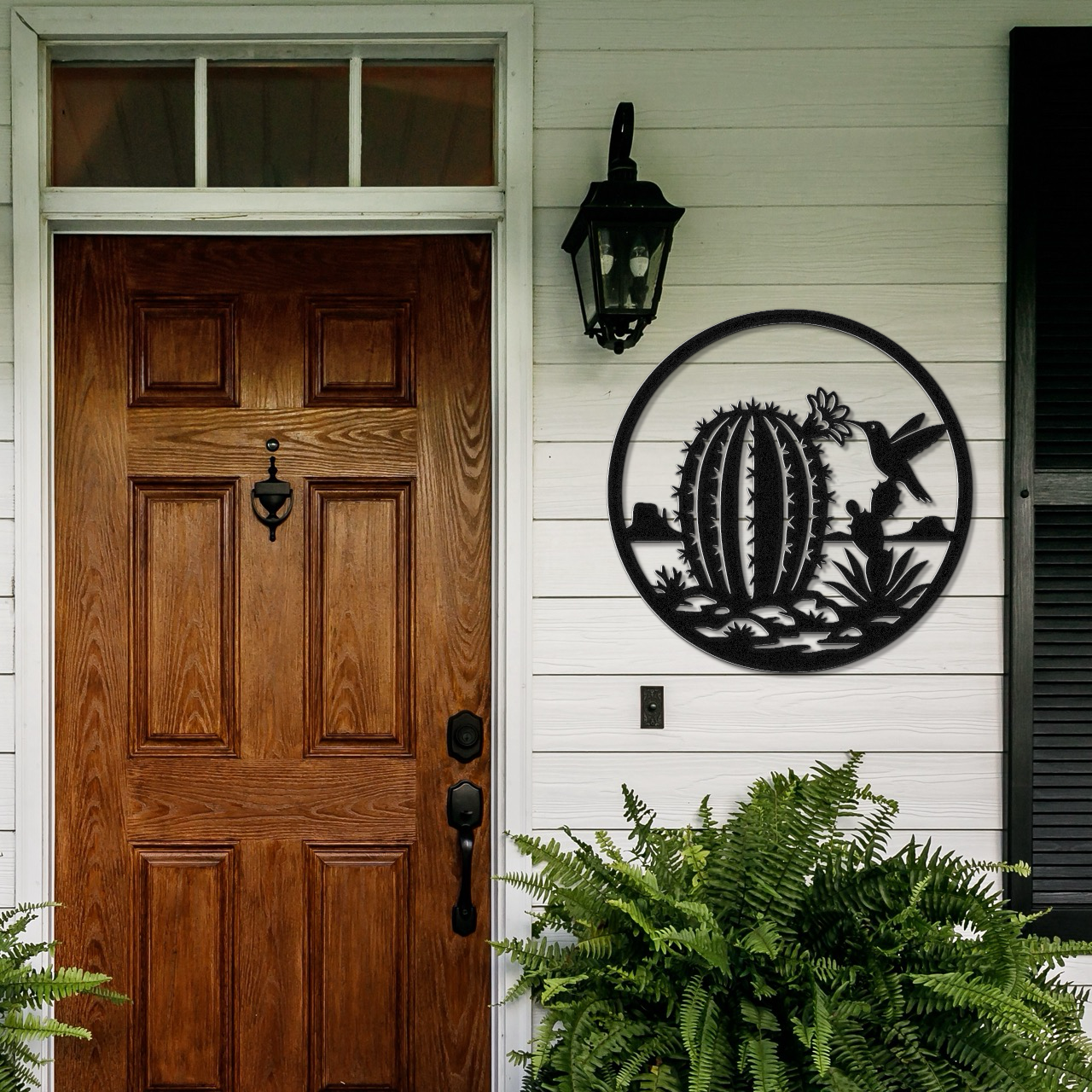 Hummingbird and Barrel Cactus Metal Wall Art