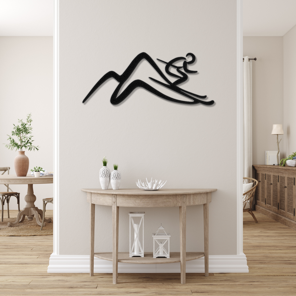 Skier and Mountain Metal Wall Art