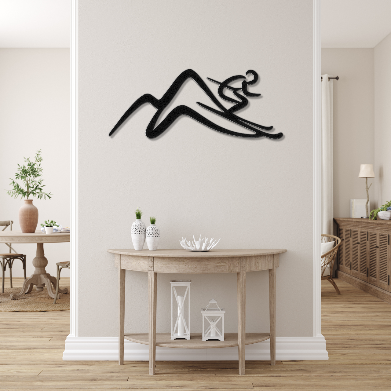 Skier and Mountain Metal Wall Art