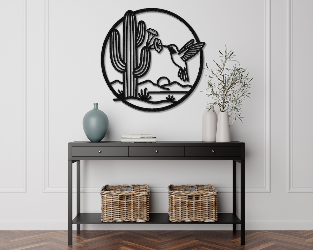 Hummingbird and Saguaro Metal Wall Art